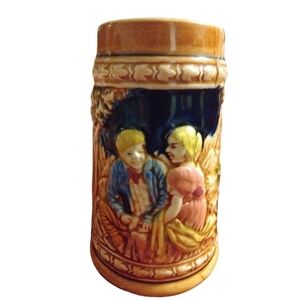 Vintage Beer Stein Mug "Couple" Decorative Handle Oktoberfest Collectible 5.5"